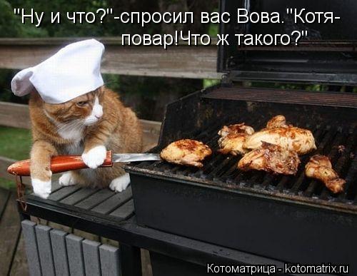"Ну и что?"-спросил вас Вова."Котя- повар!Что ж такого?"... Котоматрица: "Ну и что?"-спросил вас Вова."Котя- повар!Что ж такого?"