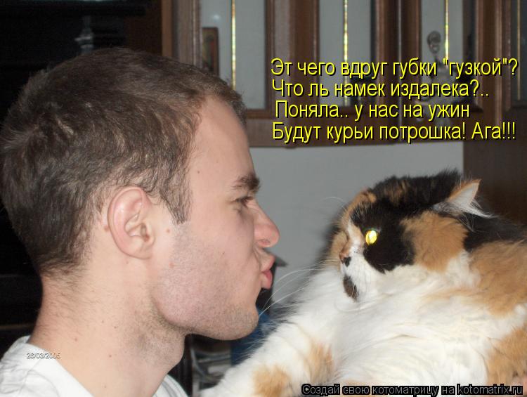 Эт чего вдруг губки "гузкой"? Что ль намек издалека?.. Поняла.. у нас на ужин Будут курьи потрошка! А... Котоматрица: Эт чего вдруг губки "гузкой"? Что ль намек издалека?.. Поняла.. у нас на ужин Будут курьи потрошка! Ага!!!