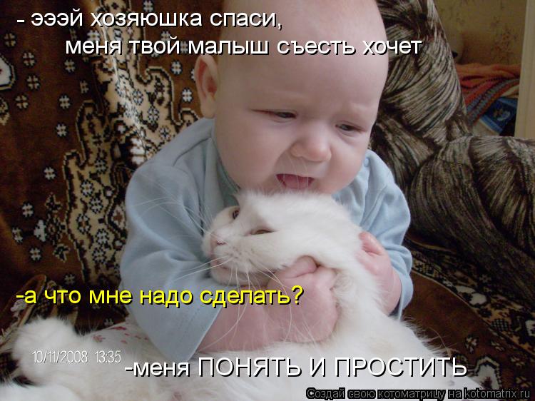 меня твой малыш съесть хочет эээй хозяюшка спаси, - -а что мне надо сделать? -меня ПОНЯТЬ И ПРОСТИТ... Котоматрица: меня твой малыш съесть хочет эээй хозяюшка спаси, - -а что мне надо сделать? -меня ПОНЯТЬ И ПРОСТИТЬ