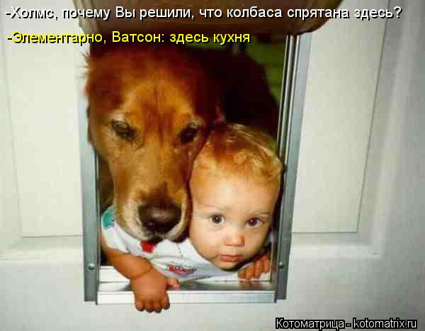-Холмс, почему Вы решили, что колбаса спрятана здесь? -Элементарно, Ватсон: здесь кухня... Котоматрица: -Холмс, почему Вы решили, что колбаса спрятана здесь? -Элементарно, Ватсон: здесь кухня