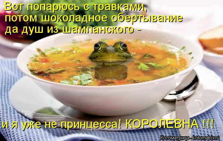 Вот попарюсь с травками, потом шоколадное обертывание да душ из шампанского - и я уже не принцесса! ... Котоматрица: Вот попарюсь с травками, потом шоколадное обертывание да душ из шампанского - и я уже не принцесса! КОРОЛЕВНА !!!