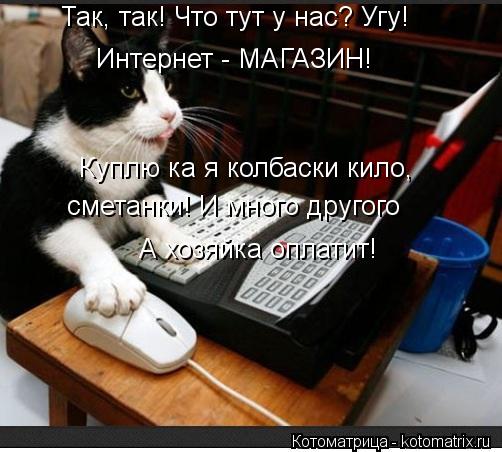 Так, так! Что тут у нас? Угу! Интернет - МАГАЗИН! Куплю ка я колбаски кило, сметанки! И много другог... Котоматрица: Так, так! Что тут у нас? Угу! Интернет - МАГАЗИН! Куплю ка я колбаски кило, сметанки! И много другого А хозяйка оплатит!