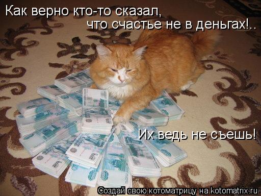 Как верно кто-то сказал, что счастье не в деньгах!.. Их ведь не съешь!... Котоматрица: Как верно кто-то сказал, что счастье не в деньгах!.. Их ведь не съешь!