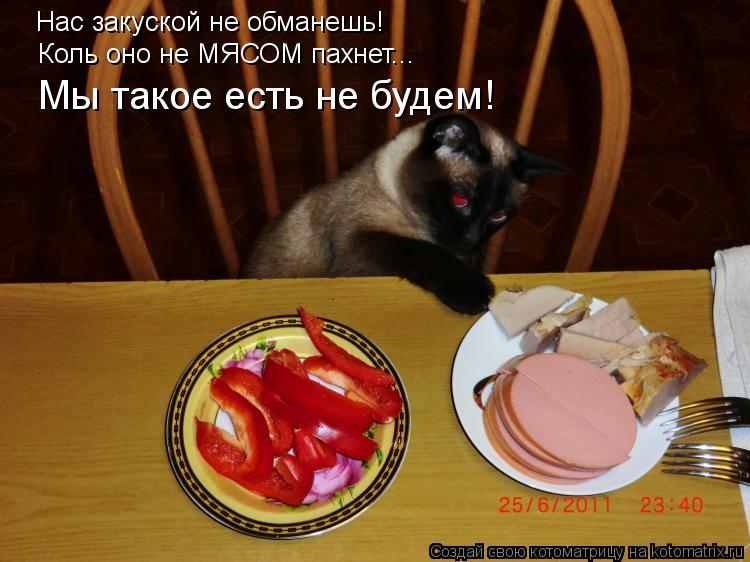 Нас закуской не обманешь! Коль оно не МЯСОМ пахнет... Мы такое есть не будем!... Котоматрица: Нас закуской не обманешь! Коль оно не МЯСОМ пахнет... Мы такое есть не будем!