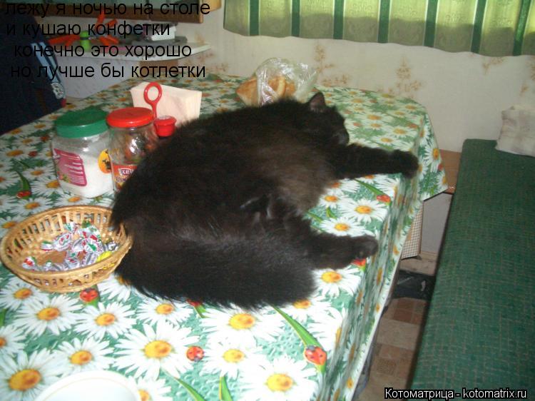лежу я ночью на столе и кушаю конфетки конечно это хорошо но лучше бы котлетки... Котоматрица: лежу я ночью на столе и кушаю конфетки конечно это хорошо но лучше бы котлетки
