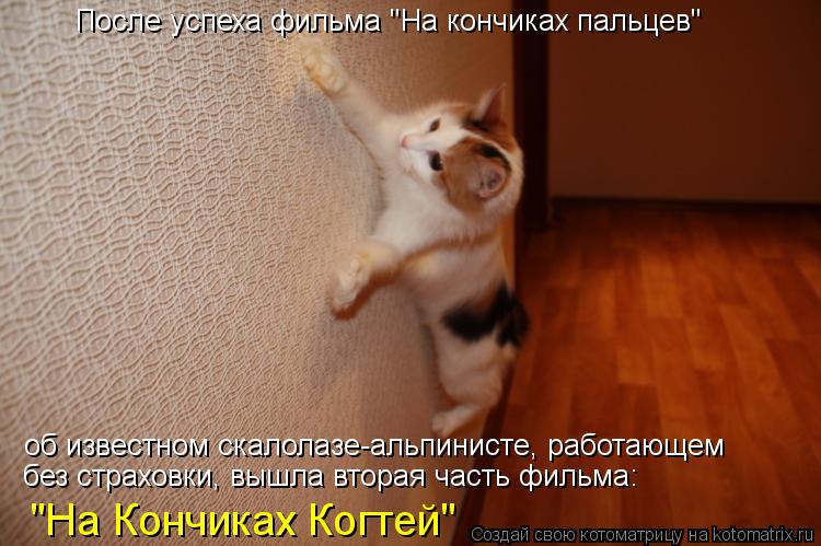 "На Кончиках Когтей" После успеха фильма "На кончиках пальцев" об известном скалолазе-альпинисте, раб... Котоматрица: "На Кончиках Когтей" После успеха фильма "На кончиках пальцев" об известном скалолазе-альпинисте, работающем без страховки, вышла вторая ча