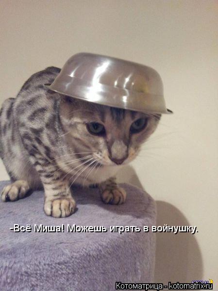 Котоматрица: -Всё Миша! Можешь играть в войнушку.