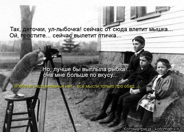 Так, деточки, ул-лыбочка! сейчас от сюда влетит мышка... Ой, простите... сейчас вылетит птичка... Но,... Котоматрица: Так, деточки, ул-лыбочка! сейчас от сюда влетит мышка... Ой, простите... сейчас вылетит птичка... Но, лучше бы выплыла рыбка... она мне больше по в