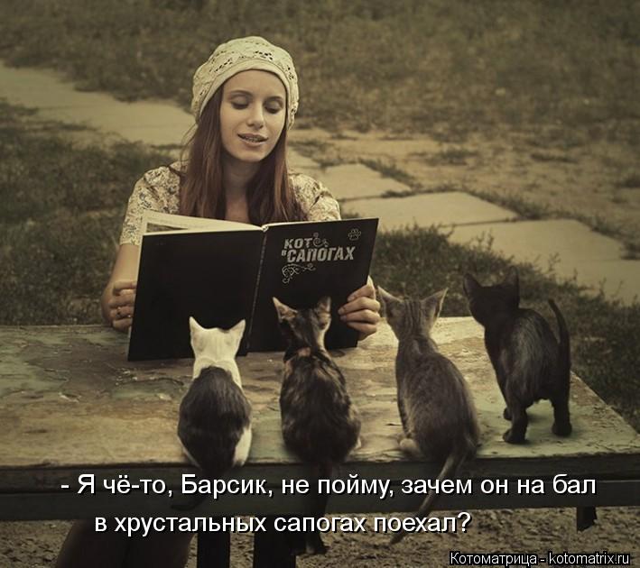 - Я чё-то, Барсик, не пойму, зачем он на бал в хрустальных сапогах поехал?... Котоматрица: - Я чё-то, Барсик, не пойму, зачем он на бал в хрустальных сапогах поехал?