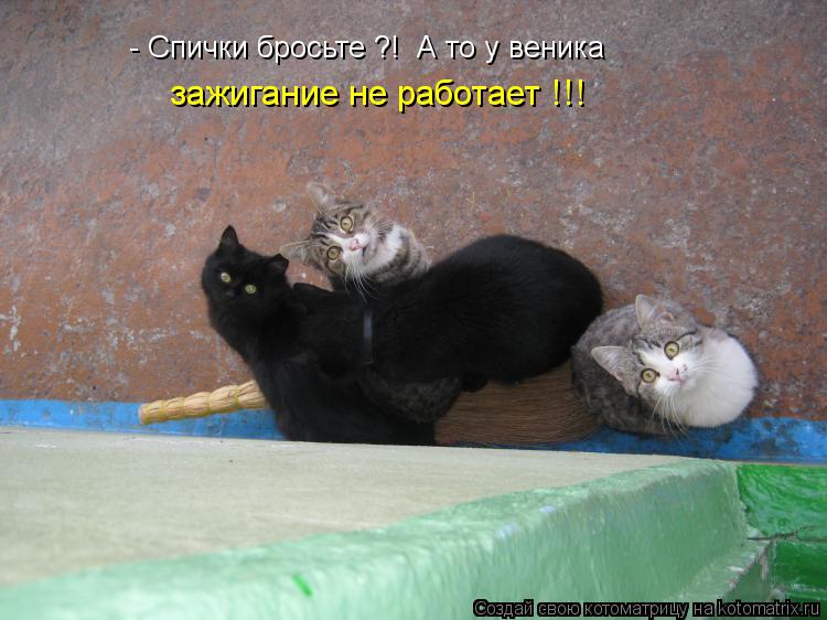 - Спички бросьте ?! А то у веника зажигание не работает !!!... Котоматрица: - Спички бросьте ?! А то у веника зажигание не работает !!!