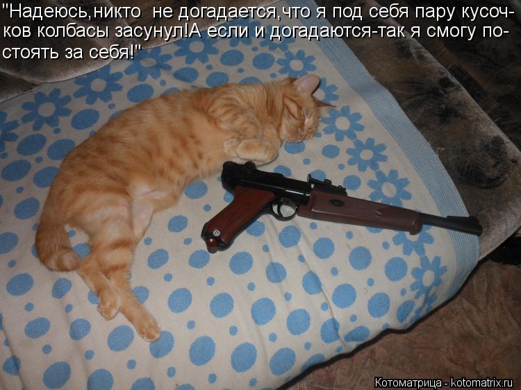 "Надеюсь,никто не догадается,что я под себя пару кусоч- ков колбасы засунул!А если и догадаются-так ... Котоматрица: "Надеюсь,никто не догадается,что я под себя пару кусоч- ков колбасы засунул!А если и догадаются-так я смогу по- стоять за себя!"