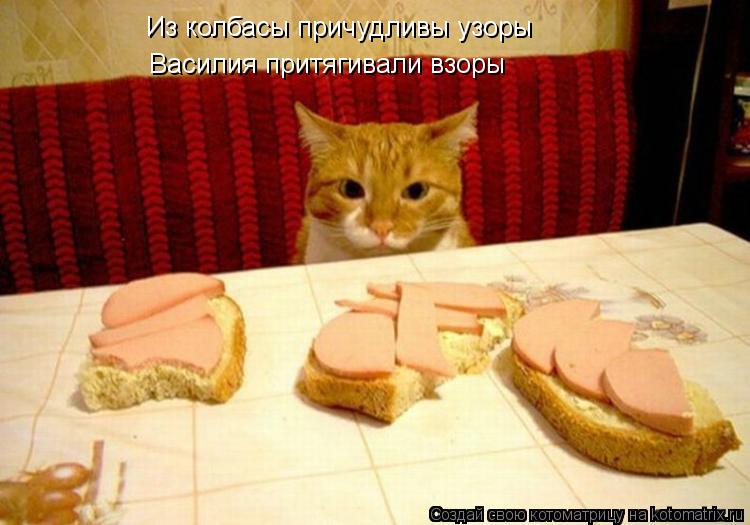 Из колбасы причудливы узоры Василия притягивали взоры... Котоматрица: Из колбасы причудливы узоры Василия притягивали взоры