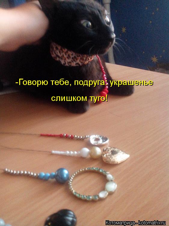 -Говорю тебе, подруга: украшенье слишком туго!... Котоматрица: -Говорю тебе, подруга: украшенье слишком туго!