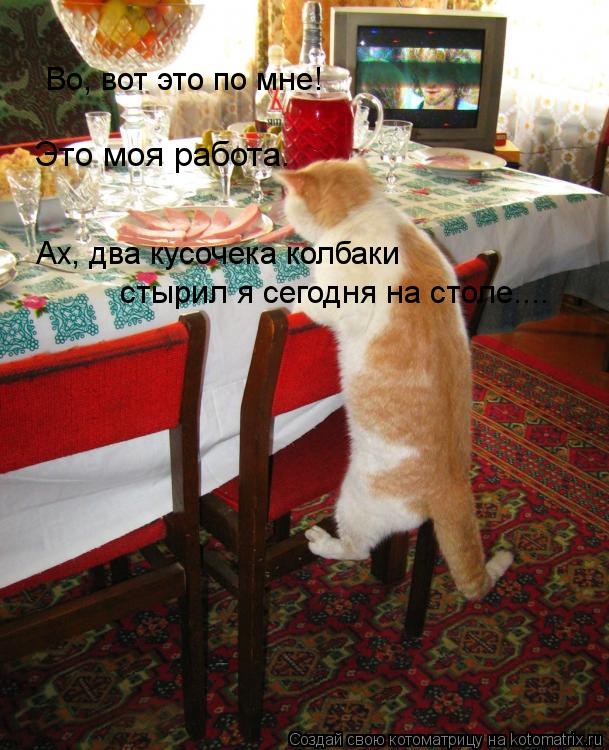 Во, вот это по мне! Это моя работа. Ах, два кусочека колбаки стырил я сегодня на столе....... Котоматрица: Во, вот это по мне! Это моя работа. Ах, два кусочека колбаки стырил я сегодня на столе....