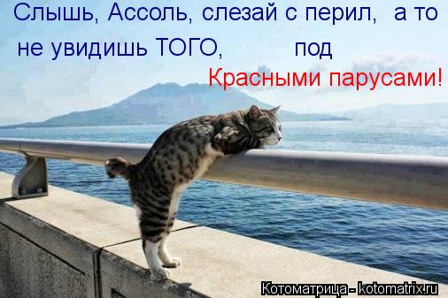 Слышь, Ассоль, слезай с перил, а то Красными парусами! не увидишь ТОГО, под... Котоматрица: Слышь, Ассоль, слезай с перил, а то Красными парусами! не увидишь ТОГО, под