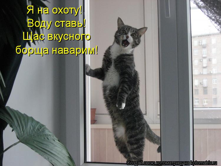 Я на охоту! Воду ставь! Щас вкусного борща наварим!... Котоматрица: Я на охоту! Воду ставь! Щас вкусного борща наварим!