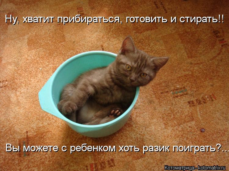 Котоматрица: Вы можете с ребенком хоть разик поиграть?... Ну, хватит прибираться, готовить и стирать!!