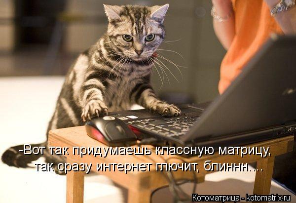 -Вот так придумаешь классную матрицу, так сразу интернет глючит, блиннн....... Котоматрица: -Вот так придумаешь классную матрицу, так сразу интернет глючит, блиннн....