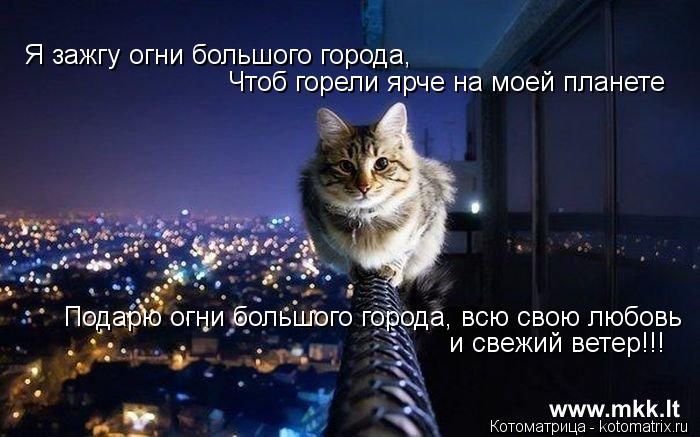 Я зажгу огни большого города, Чтоб горели ярче на моей планете Подарю огни большого города, всю свою ... Котоматрица: Я зажгу огни большого города, Чтоб горели ярче на моей планете Подарю огни большого города, всю свою любовь и свежий ветер!!!