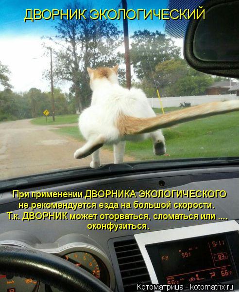 ДВОРНИК ЭКОЛОГИЧЕСКИЙ При применении ДВОРНИКА ЭКОЛОГИЧЕСКОГО не рекомендуется езда на большой скорост... Котоматрица: ДВОРНИК ЭКОЛОГИЧЕСКИЙ При применении ДВОРНИКА ЭКОЛОГИЧЕСКОГО не рекомендуется езда на большой скорости. Т.к. ДВОРНИК может оторваться, сл