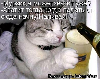 -Мурзик,а может,хватит уже? -Хватит тогда,когда падать от- сюда начну!Наливай!... Котоматрица: -Мурзик,а может,хватит уже? -Хватит тогда,когда падать от- сюда начну!Наливай!