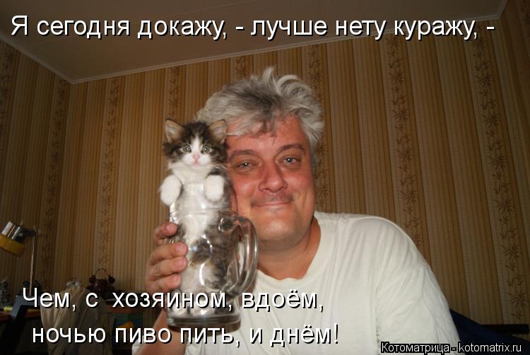 Я сегодня докажу, - лучше нету куражу, - Чем, с хозяином, вдоём, ночью пиво пить, и днём!... Котоматрица: Я сегодня докажу, - лучше нету куражу, - Чем, с хозяином, вдоём, ночью пиво пить, и днём!