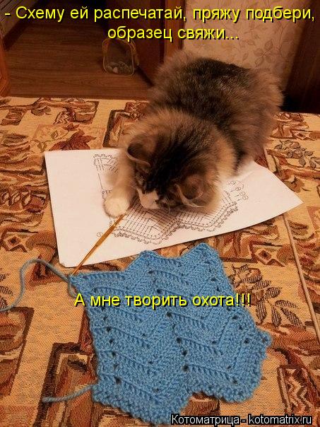 Котоматрица: - Схему ей распечатай, пряжу подбери, образец свяжи... А мне творить охота!!!