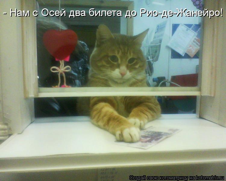 - Нам с Осей два билета до Рио-де-Жанейро!... Котоматрица: - Нам с Осей два билета до Рио-де-Жанейро!