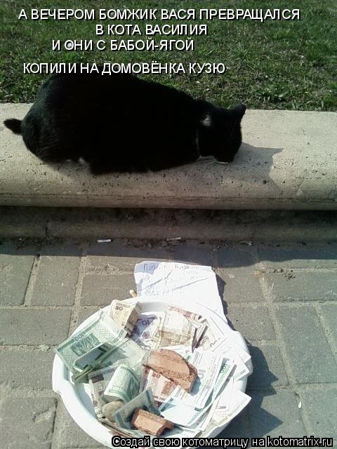 А ВЕЧЕРОМ БОМЖИК ВАСЯ ПРЕВРАЩАЛСЯ В КОТА ВАСИЛИЯ И ОНИ С БАБОЙ-ЯГОЙ КОПИЛИ НА ДОМОВЁНКА КУЗЮ... Котоматрица: А ВЕЧЕРОМ БОМЖИК ВАСЯ ПРЕВРАЩАЛСЯ В КОТА ВАСИЛИЯ И ОНИ С БАБОЙ-ЯГОЙ КОПИЛИ НА ДОМОВЁНКА КУЗЮ