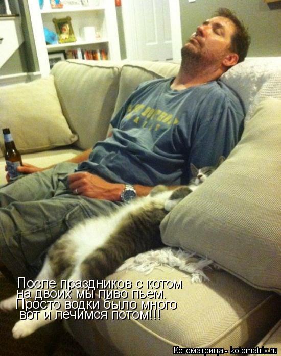Котоматрица: После праздников с котом на двоих мы пиво пьем. Просто водки было много вот и лечимся потом!!!