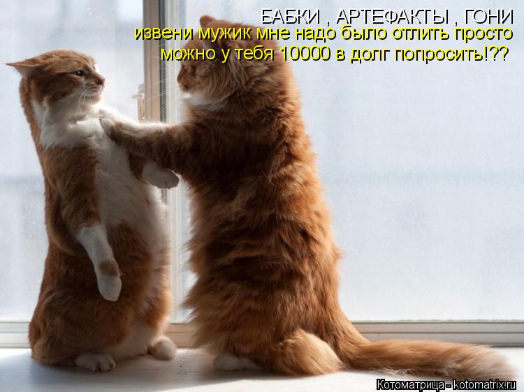 БАБКИ , АРТЕФАКТЫ , ГОНИ извени мужик мне надо было отлить просто можно у тебя 10000 в долг попросит... Котоматрица: БАБКИ , АРТЕФАКТЫ , ГОНИ извени мужик мне надо было отлить просто можно у тебя 10000 в долг попросить!??