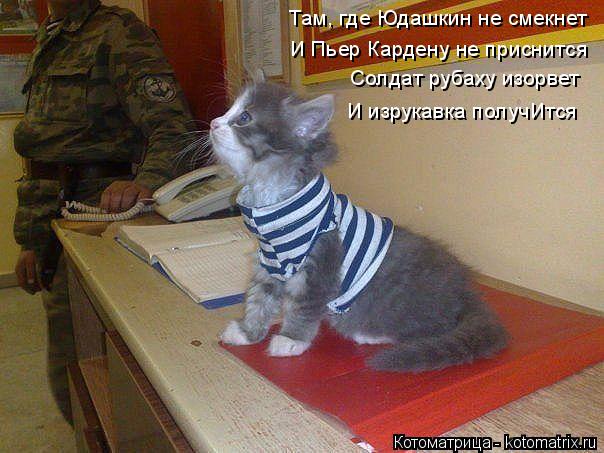 Там, где Юдашкин не смекнет И Пьер Кардену не приснится Солдат рубаху изорвет И изрукавка получИтся... Котоматрица: Там, где Юдашкин не смекнет И Пьер Кардену не приснится Солдат рубаху изорвет И изрукавка получИтся