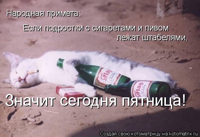 Народная примета: Если подростки с сигаретами и пивом лежат штабелями, Значит сегодня пятница!... Котоматрица: Народная примета: Если подростки с сигаретами и пивом лежат штабелями, Значит сегодня пятница!