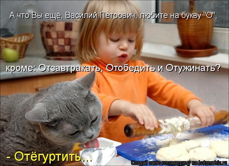 Котоматрица: А что Вы ещё, Василий Петрович, любите на букву "О", кроме: Отзавтракать, Отобедить и Отужинать? - Отёгуртить...
