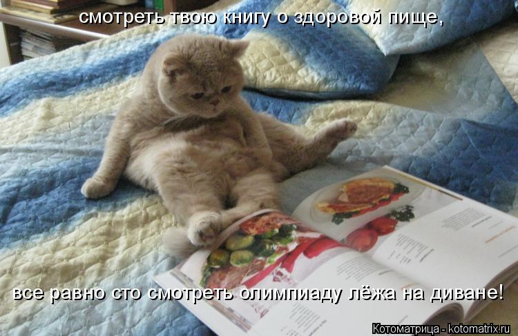Котоматрица: смотреть твою книгу о здоровой пище, все равно сто смотреть олимпиаду лёжа на диване!