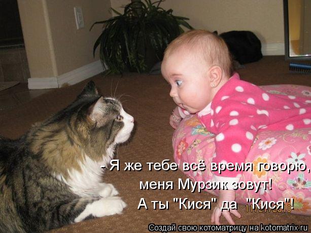 Котоматрица: - Я же тебе всё время говорю, меня Мурзик зовут! А ты "Кися" да  "Кися"!