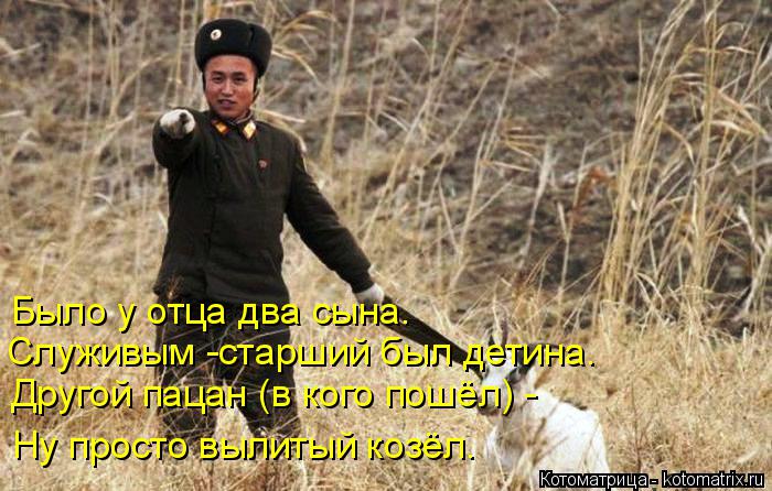 Котоматрица: Служивым -старший был детина. Было у отца два сына. Другой пацан (в кого пошёл) - Ну просто вылитый козёл.