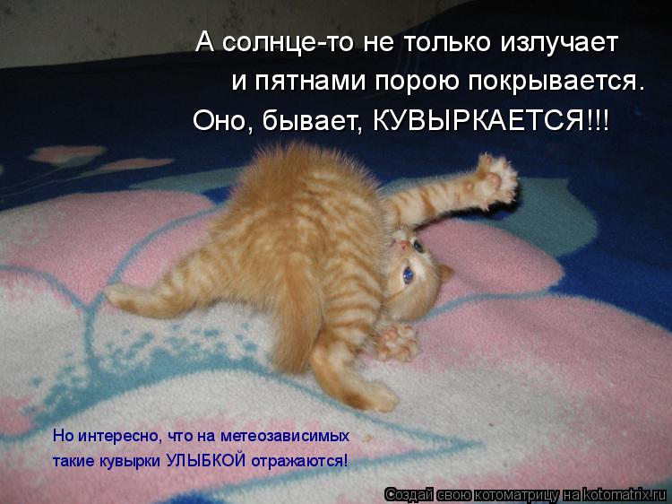 Котоматрица: А солнце-то не только излучает и пятнами порою покрывается. Оно, бывает, КУВЫРКАЕТСЯ!!! Но интересно, что на метеозависимых такие кувырки УЛЫ