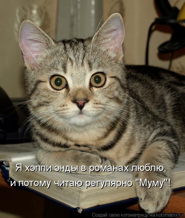 Котоматрица: Я хэппи энды в романах люблю, и потому читаю регулярно "Муму"!