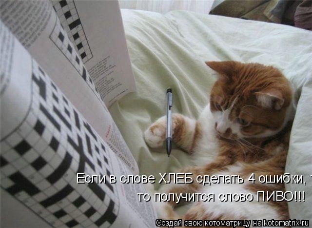 Если в слове ХЛЕБ сделать 4 ошибки, то получится слово ПИВО!!! то получится слово ПИВО!!!... Котоматрица: Если в слове ХЛЕБ сделать 4 ошибки, то получится слово ПИВО!!! то получится слово ПИВО!!!