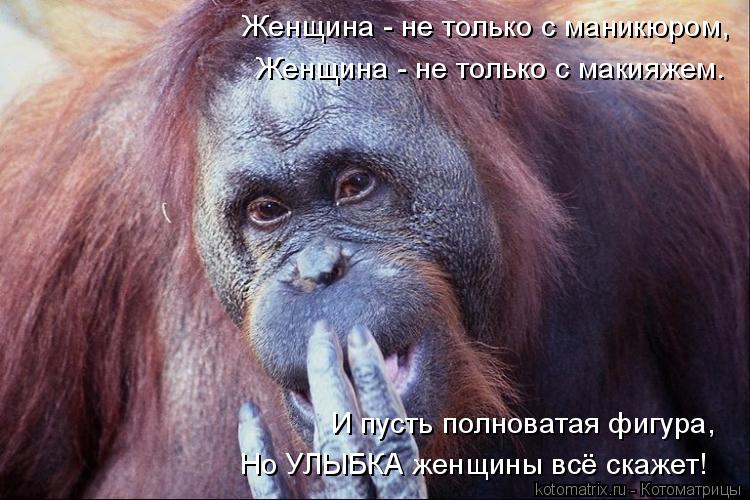 Котоматрица: Женщина - не только с маникюром, Женщина - не только с макияжем. И пусть полноватая фигура, Но УЛЫБКА женщины всё скажет!