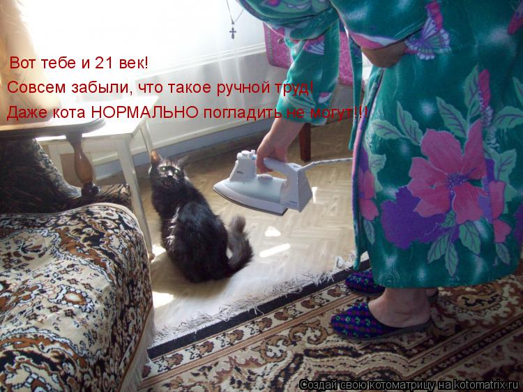 Вот тебе и 21 век! Совсем забыли, что такое ручной труд! Даже кота НОРМАЛЬНО погладить не могут!!!... Котоматрица: Вот тебе и 21 век! Совсем забыли, что такое ручной труд! Даже кота НОРМАЛЬНО погладить не могут!!!