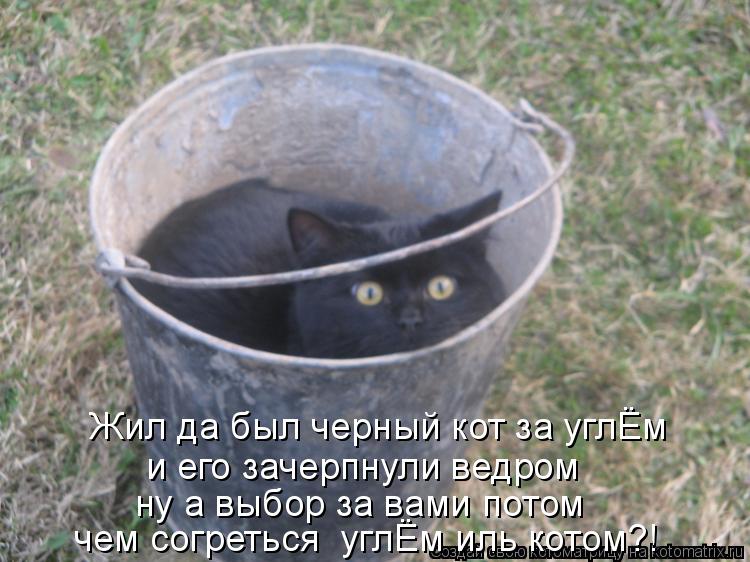 Жил да был черный кот за углЁм и его зачерпнули ведром ну а выбор за вами потом чем согреться углЁм ... Котоматрица: Жил да был черный кот за углЁм и его зачерпнули ведром ну а выбор за вами потом чем согреться углЁм иль котом?!
