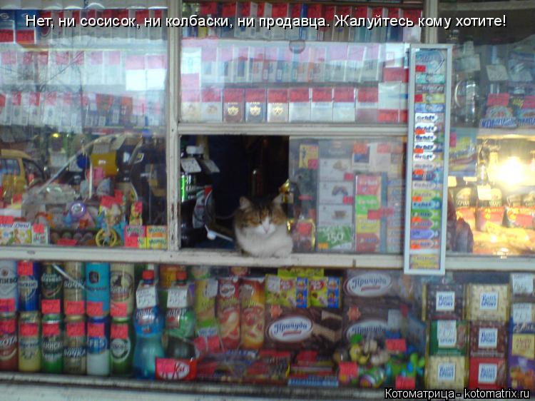 Нет, ни сосисок, ни колбаски, ни продавца. Жалуйтесь кому хотите!... Котоматрица: Нет, ни сосисок, ни колбаски, ни продавца. Жалуйтесь кому хотите!