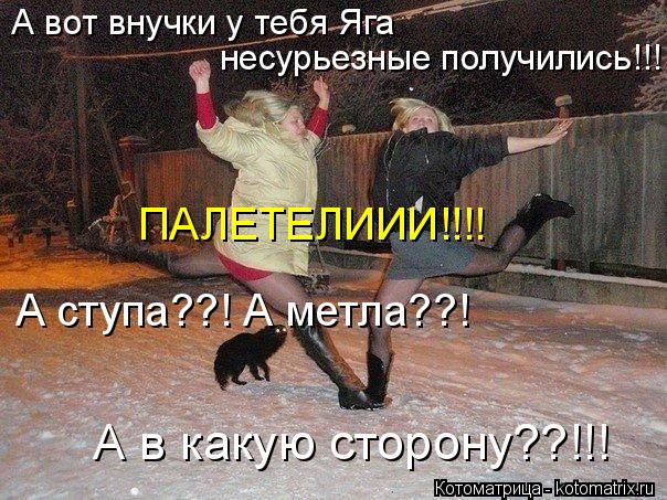 А вот внучки у тебя Яга несурьезные получились!!! ПАЛЕТЕЛИИИ!!!! А ступа??! А метла??! А в какую стор... Котоматрица: А вот внучки у тебя Яга несурьезные получились!!! ПАЛЕТЕЛИИИ!!!! А ступа??! А метла??! А в какую сторону??!!!