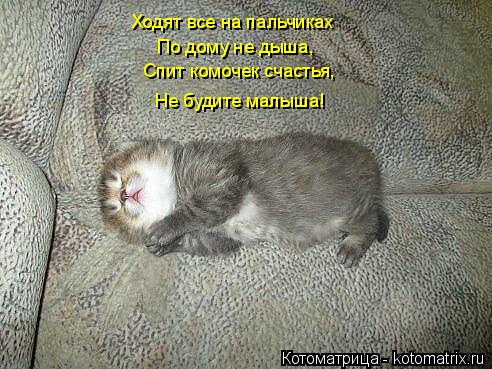 Ходят все на пальчиках По дому не дыша, Спит комочек счастья, Не будите малыша!... Котоматрица: Ходят все на пальчиках По дому не дыша, Спит комочек счастья, Не будите малыша!
