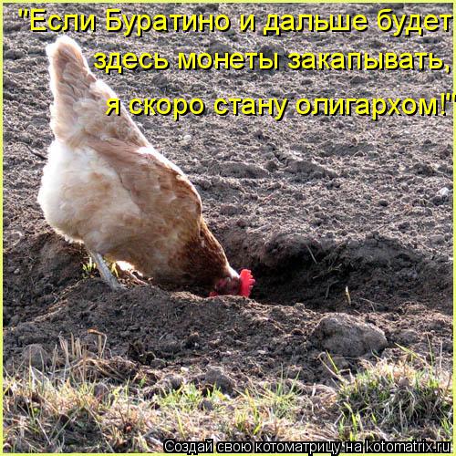 "Если Буратино и дальше будет здесь монеты закапывать, я скоро стану олигархом!"... Котоматрица: "Если Буратино и дальше будет здесь монеты закапывать, я скоро стану олигархом!"