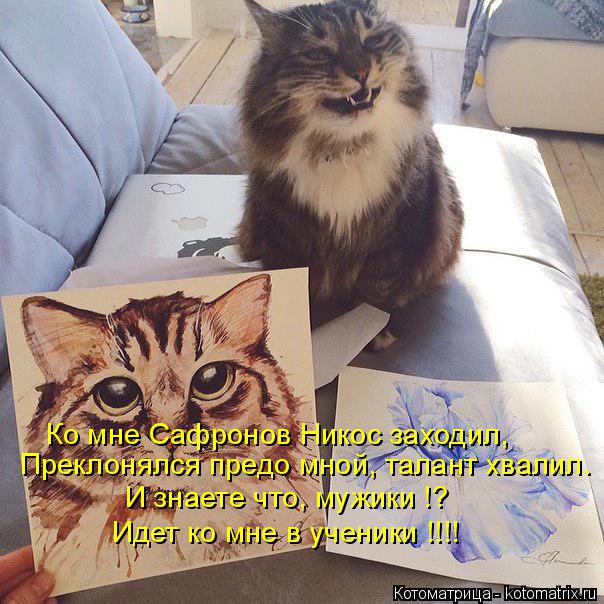 Котоматрица: Ко мне Сафронов Никос заходил, Преклонялся предо мной, талант хвалил. И знаете что, мужики !? Идет ко мне в ученики !!!!