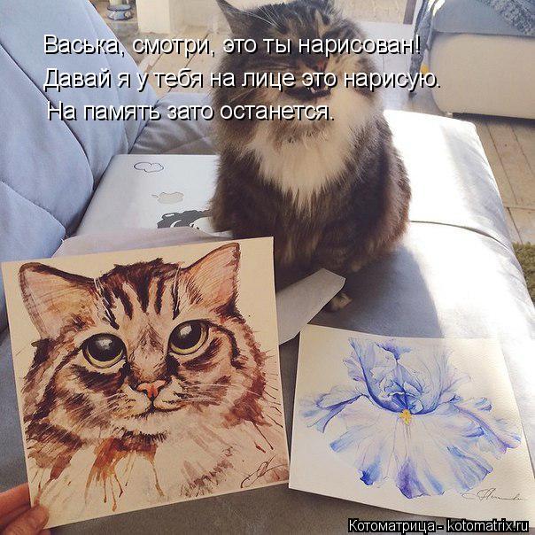 Котоматрица: Васька, смотри, это ты нарисован! Давай я у тебя на лице это нарисую. На память зато останется.