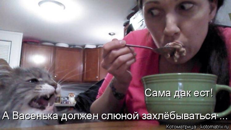 А Васенька должен слюной захлёбываться ... Сама дак ест!... Котоматрица: А Васенька должен слюной захлёбываться ... Сама дак ест!